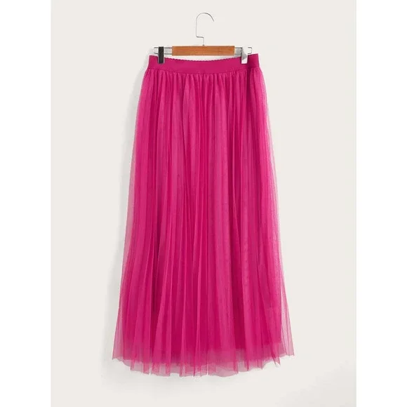 tulle tutu midi skirt Wide Waist Pleated Tulle Skirt light pink - Picture 8 of 13